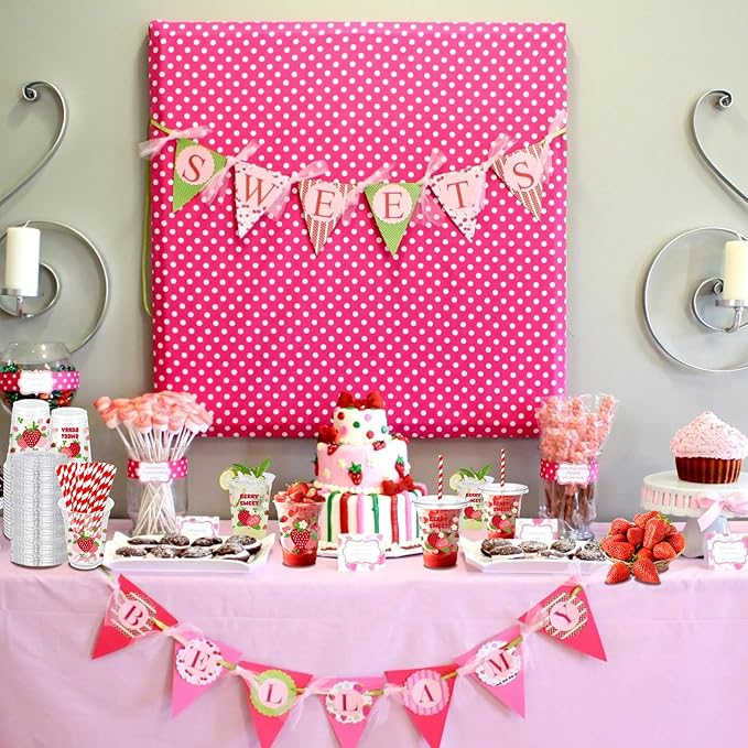 50 Pcs Strawberry Plastic Cups with Lids and Straws, 12 oz Strawberry Disposable Party Drinking Cups for Summer Spring Party Birthday Baby Shower Supplies