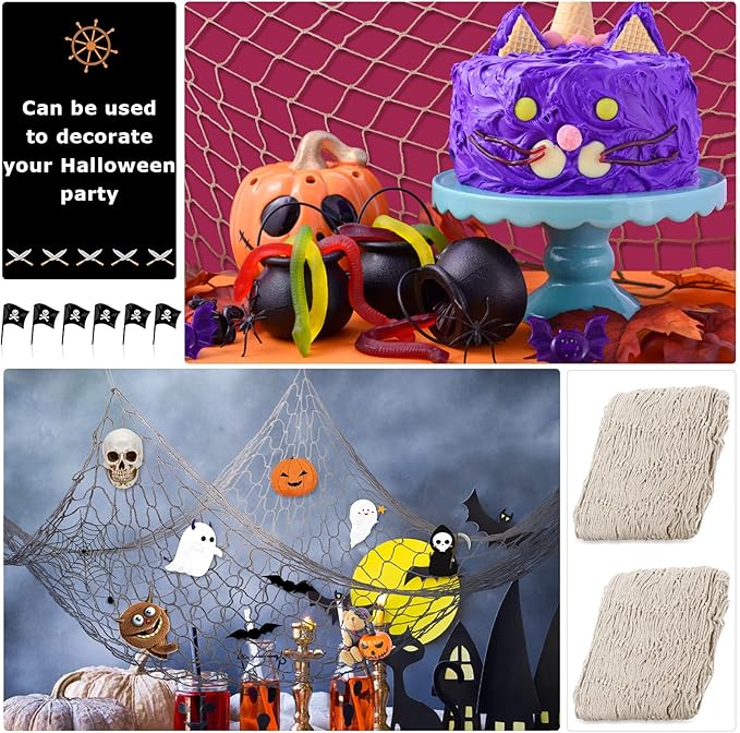 Shappy 2 Pcs Fish Net Decorative 80 x 40 Inch, Wall Hanging Fishnet for Mermaid, Pirate, Nautical, Under The Sea Party Decoration Ocean Themed Hawaii Beach Birthday Halloween Party Supplies(Beige)