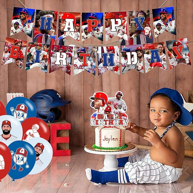 Bryce Harper Baseball Star Birthday Party Decorations, Themed Party Supplies with Banner, Cake Topper, Cupcake Toppers, Balloons for Kids Adults Kids Sports Party Decorations