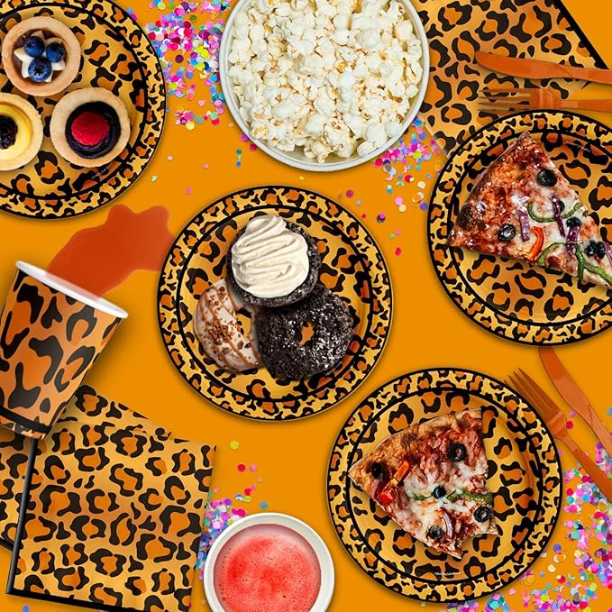 Leopard Print Birthday Party Supplies Set Plates Napkins Cups Tableware Kit for 16