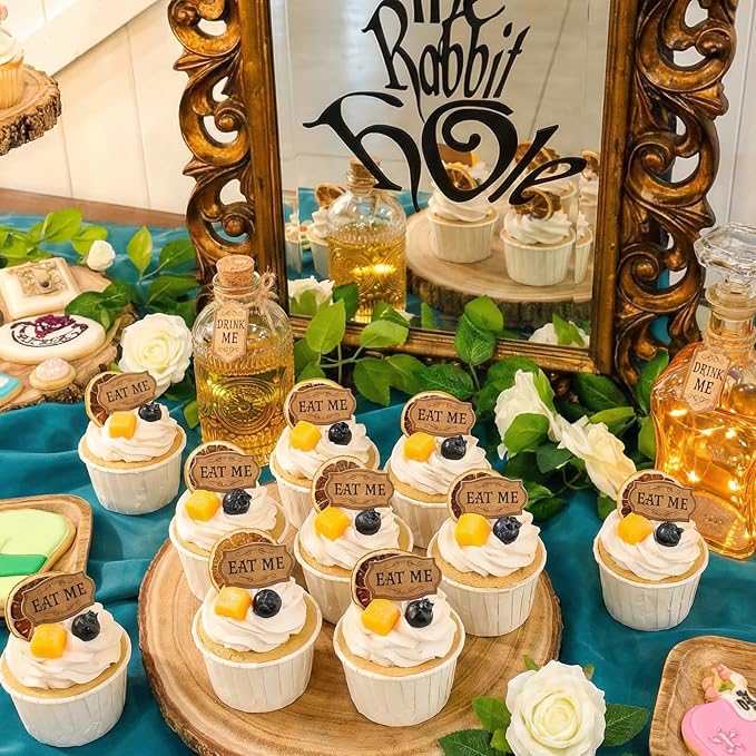 48 Pcs Wonderland Tea Party Decoration Wonderland Cup and Cake Tags Drink Me Eat Me Tea Party Favor Labels for Birthday Baby Shower Parties Supplies
