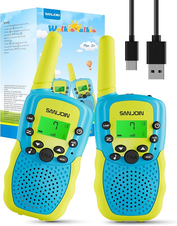 Rechargeable Walkie Talkies for Kids,2 Pack,2000 mAH Battery,Easter Gifts Toys for 3-12 Year Old Boys Girls to Outside, Hiking,Camping Games Walkie Talkie for 3 4 5 6 7 8 9 10 11 12 Years