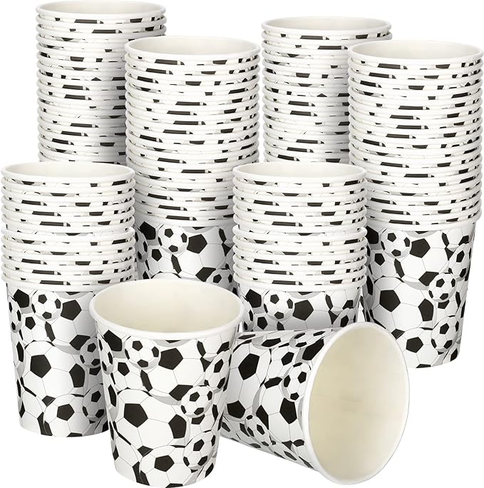 Teling 100 Pieces Soccer Themed Party Paper Cups Disposable 9oz Paper Cups for Sports Supplies Decorations Drinking for Birthday Party Favors