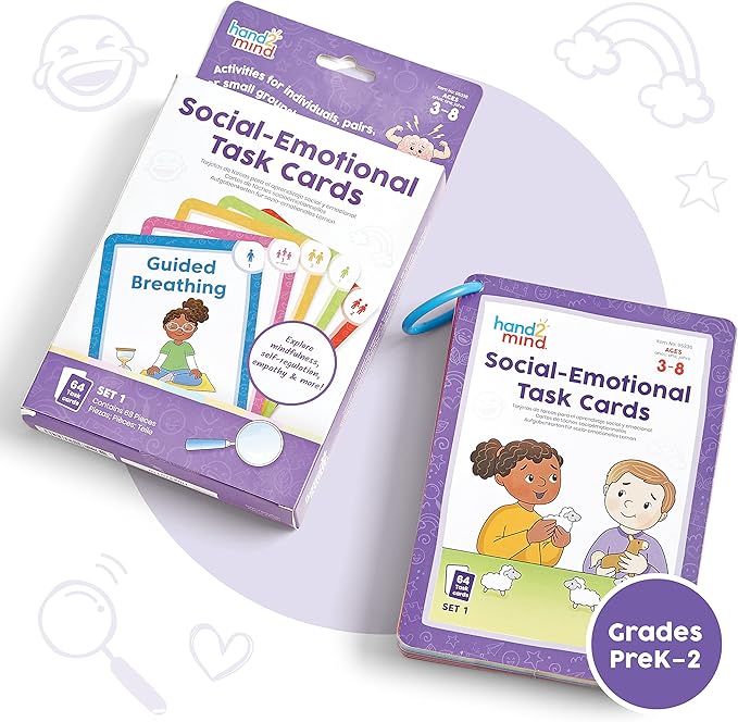 hand2mind Social Emotional Task Cards for Ages 3+, Social Emotional Learning, Play Therapy Toys for Counselors, Social Skills Activities for Kids, Conversation Starters, Emotional Regulation for Kids