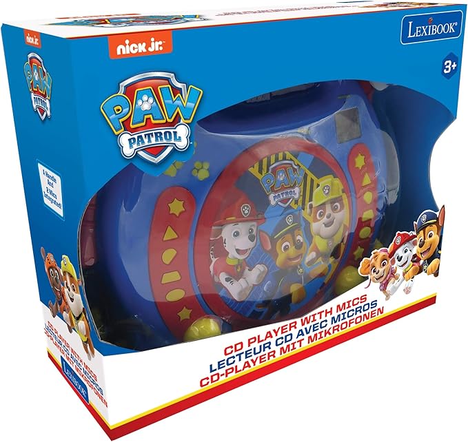Lexibook Paw Patrol Chase Marshall, Karaoke CD Player with 2 Microphones, Programming Function, Headphones Jack, for Kids, with Power Supply or Batteries, Blue/Red, RCDK100PA