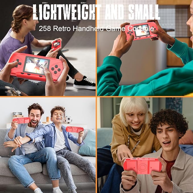 Retro Handheld Game for Boys Girls-Classic 258 Video Games with Rechargeable Battery, 3.0" LCD Screen Portable Gaming Player Plug & Play Video Games, Electronic Gift for Birthday Xmas