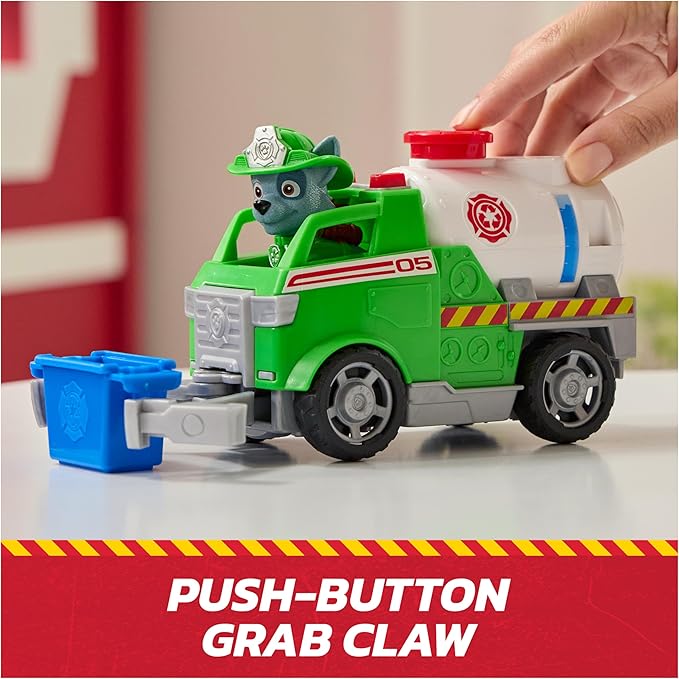 Paw Patrol Fire Rescue: Rocky Rescue Fire Tanker with Action Figure, Grab Claw and Toy Truck, Kids Toys for Boys & Girls Ages 3 and Up