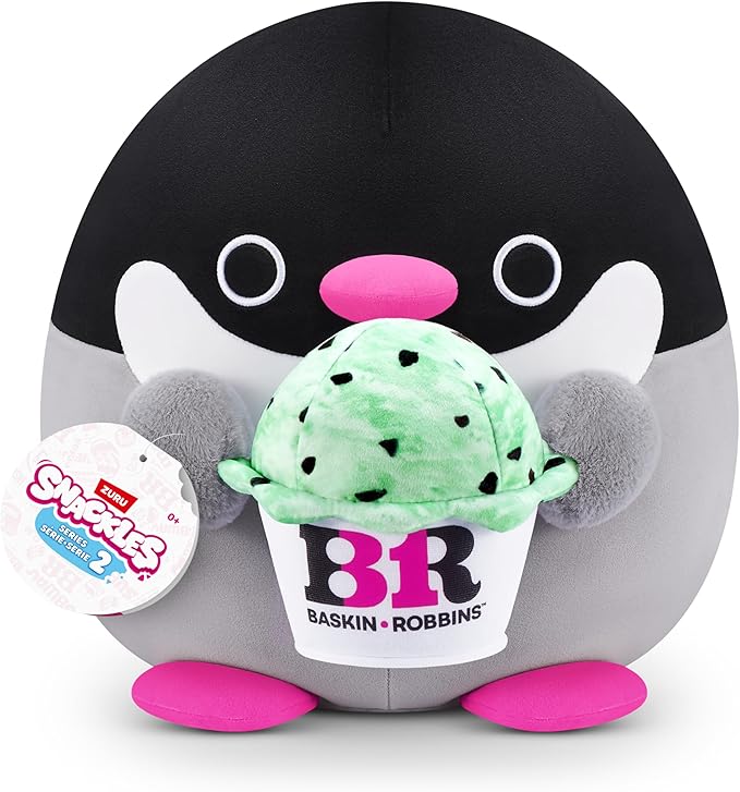 Snackles Series 2 Penguin & Baskin-Robbin 8 Inch Plush by ZURU, Ultra Soft Plush, Collectible Plush with Real Licensed Brands, Stuffed Animal, Giftable