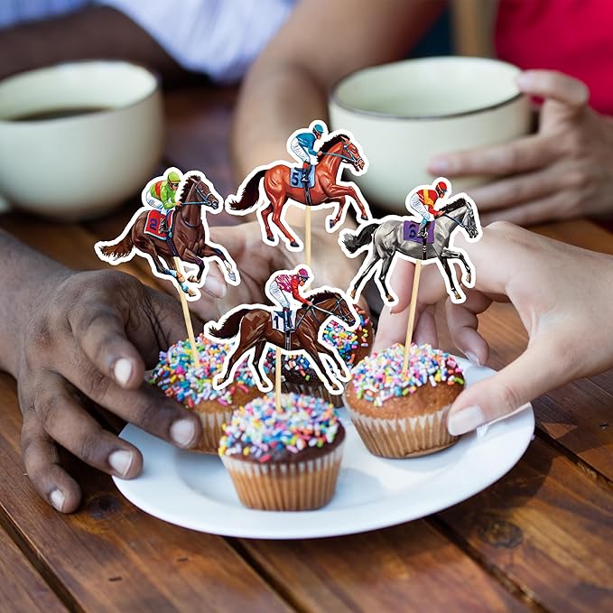 36 PCS Derby Cupcake Toppers, 12 Style Derby Party Decorations, Race Horse Cupcake Toppers Run for the Rose Toothpicks, Run for the Roses Theme Horse Decorations Horse Party Supplies