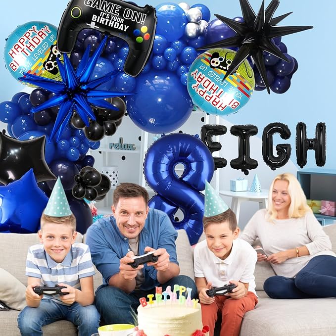 13pcs Boys Birthday Party Decorations - Navy Blue Video Game Controller Mylar Foil Balloon & Supplies