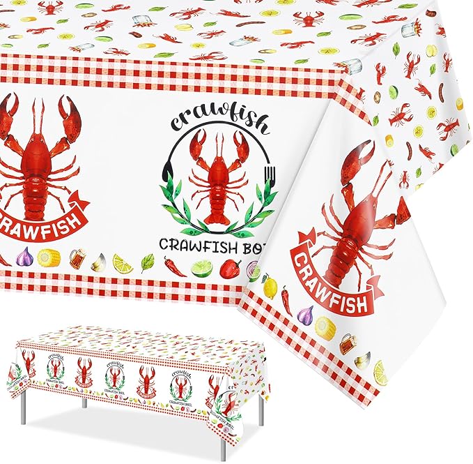 PHOGARY Crawfish Boil Party Supplies Lobster Tablecloth, Plastic Red Lobsters Table Cover for Crawfish Birthday, Seafood Boil Party Decorations - Rectangular Table Decor 108 x 51inch
