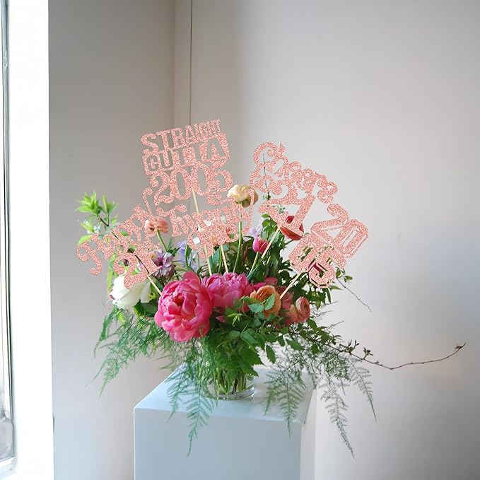 Gyufise 15Pcs Happy 21st Birthday Centerpiece Sticks Twenty One Straight Outta 2005 Table Flower Centerpieces Sticks for Cheers to 21st Birthday Party Supplies Rose Gold