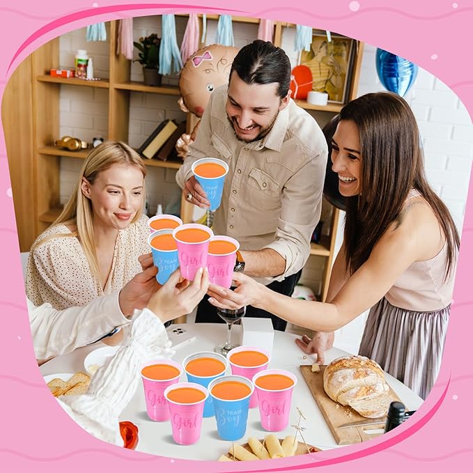 Norme 60 Pcs Gender Reveal Plastic Cups Gender Reveal Party Supplies Team Boy Team Girl Disposable Blue Pink Cups for Beverage Drink Tableware (16 oz)
