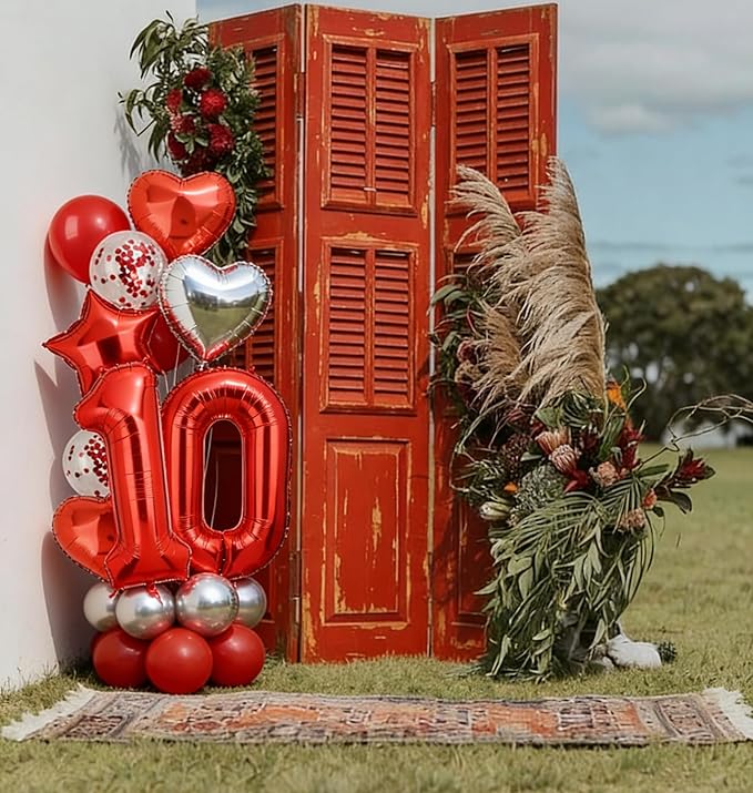 40 Inch Red Number Balloons 10 Mylar Foil Helium Digital Balloon 10th Anniversary Event Celebration 10th Birthday Party Decor Supplies 10 Pcs
