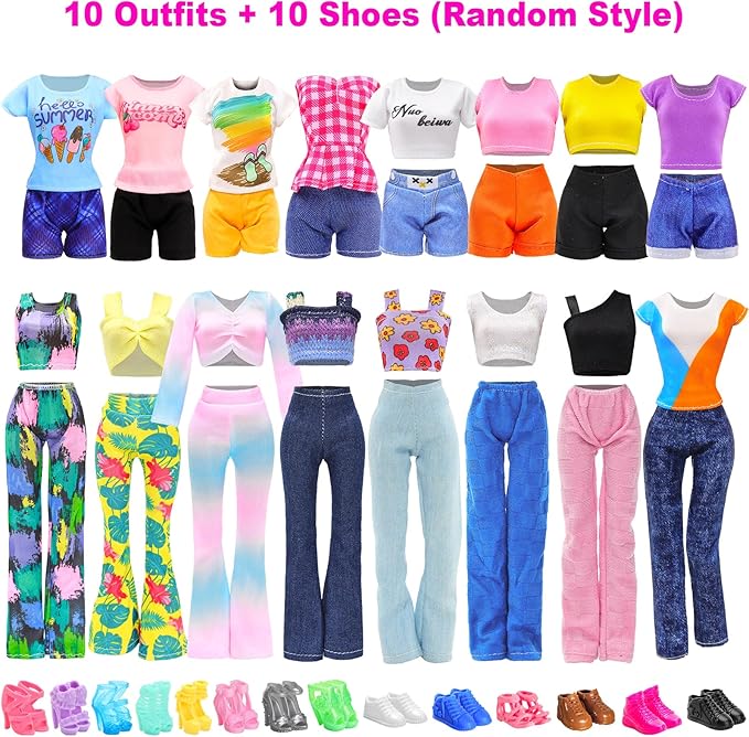 BARWA 30 PCS Doll Clothes and Accessories Casual Sport Sweet Outfits Pajamas Top and Pants Shorts High Heel Flat Shoes for 11.5 Inch Girl Doll
