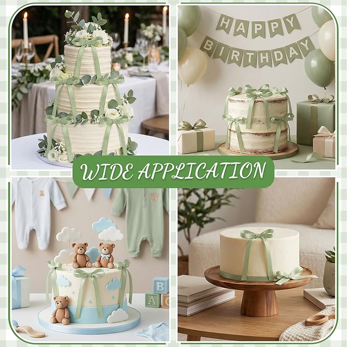 30 Pack Bow Cake Toppers Sage Green Ribbon Bows for Cake Bow Cupcake Toppers Light Green Bow Birthday Decorations for Wedding Bridal Shower Baby Shower Birthday Party Decorations