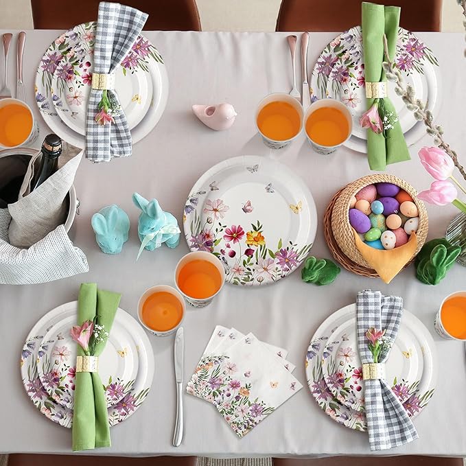 Hsei 250 Pcs Spring Wildflower Party Decoration Baby Shower Disposable Tableware Sets Birthday Supplies Serves 50 Guests Disposable Plates Napkins and Cups for Baby Bridal Shower Birthday Party