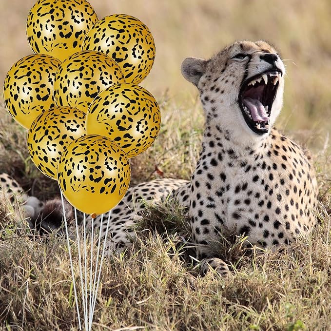 Gejoy 36 Pcs Cheetah Balloons Gold Leopard Print Balloons 12 Inch Spots Latex Leopard Jungle Animal Decorations for Cheetah Zoo Theme Birthday Party Supplies