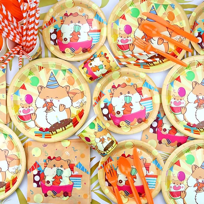 Hamster Birthday Party Decorations - Hamster Party Supplies including Banner, Plate, Cake Topper, Cup, Napkin, Balloon, Tablecloth for Hamster Party Decoration - Serves 20