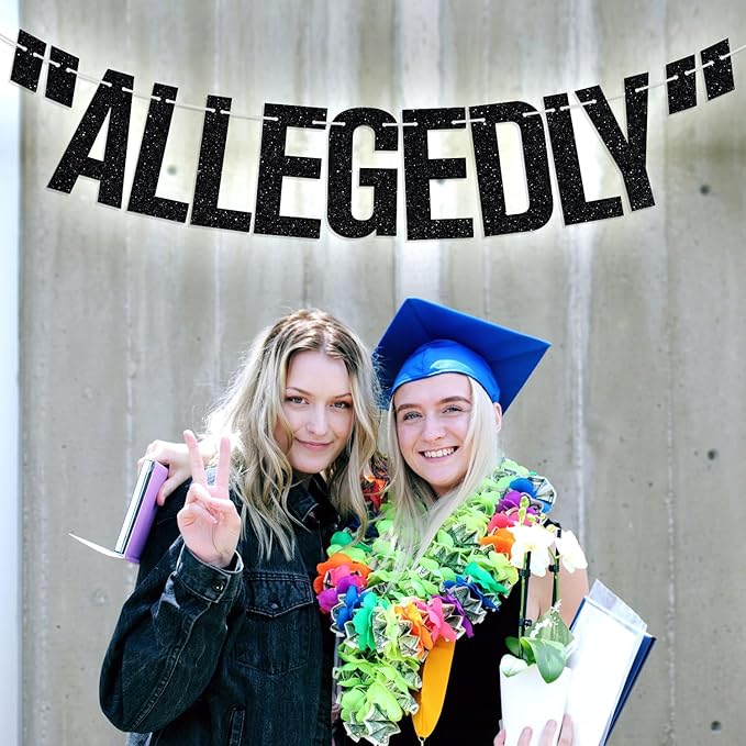 Allegedly Lawyer Banner, Born to Argue/Passed the Bar, Law School Survivor Graduation Party Decorations Supplies, Black Glitter
