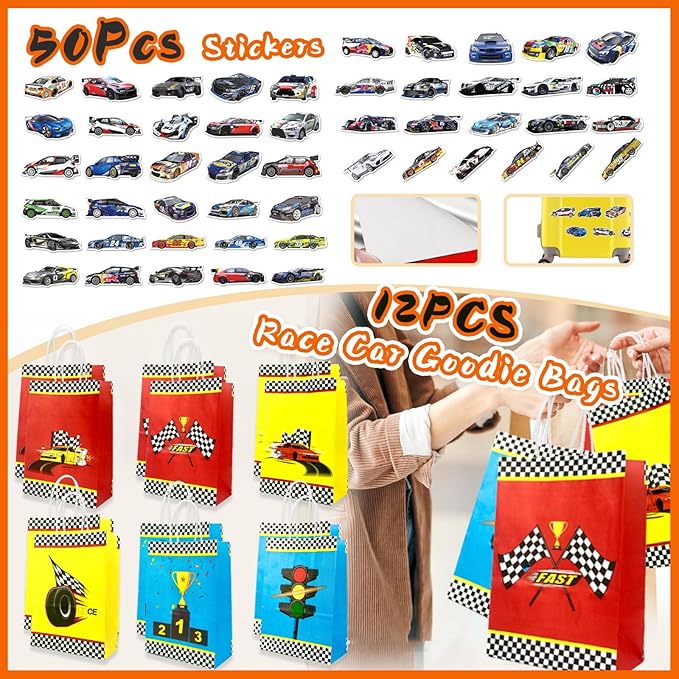 Race Car Party Favors 110Pcs Car Themed Birthday Party Supplies Set Include Wristbands Race Cars Keychains Bracelets Bags Tattoo Stickers Pinata Filler