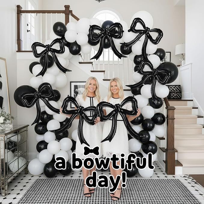 5 Pcs Black Bow Balloons Bow Party Decorations for Girl Women Black Bow Birthday Decorations Giant Foil Balloon for Baby Shower Bridal Engagement Wedding Decor Bachelorette Party Supplies