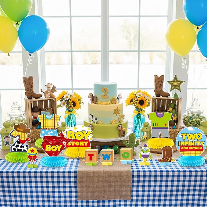 Boy Story Honeycomb Centerpieces - 12PCS Boy Story Two Infinity and Beyond Birthday Party Honeycomb Centerpieces Boys 2nd Party Table Decoration Boys Story 2nd Table Topper for Birthday