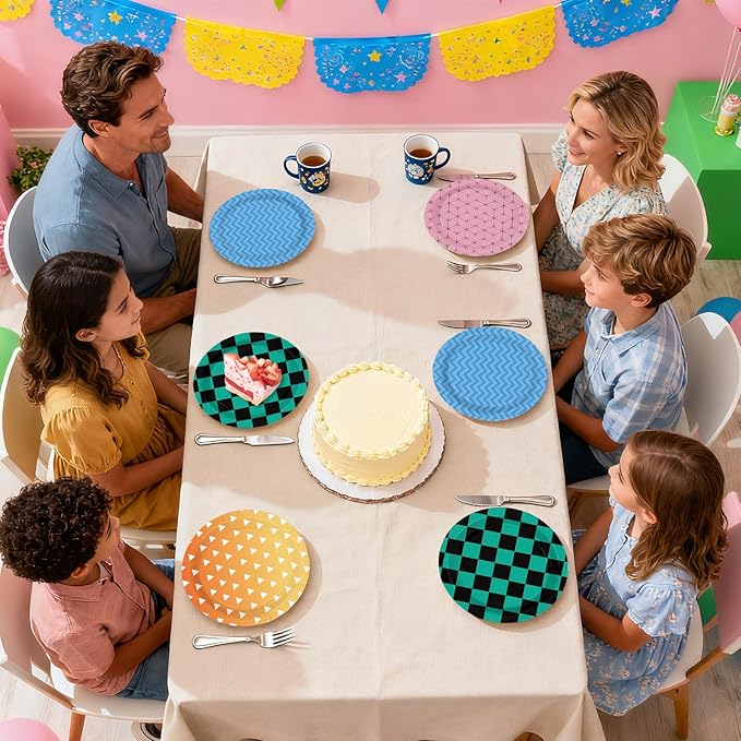 60Pcs Demon Party Paper Plates 7 Inch Disposable Heavy Duty Anime Demon Themed Birthday Dessert Plates Cartoon Film Comic Theme Decorations for Boys Girls Birthday Party Supplies
