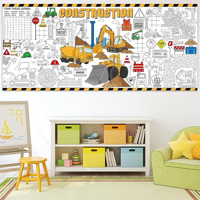 Construction Giant Coloring Poster for Kids Large Coloring Tablecloth Big Paper Sheets Page Dump Truck Table Cloth DIY Activity Game Art Crafts Mat Wall Home Classroom Party Decoration Supplies