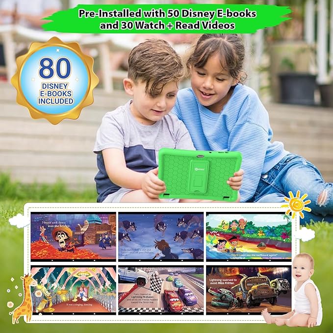 Contixo K102 10" Android Tablet and KW1 Kids Smartwatch - 32GB, Includes 80+ Disney Storybooks, Educational Watch with Games, Camera, Music Player, Alarm, Customizable Wallpaper, Green