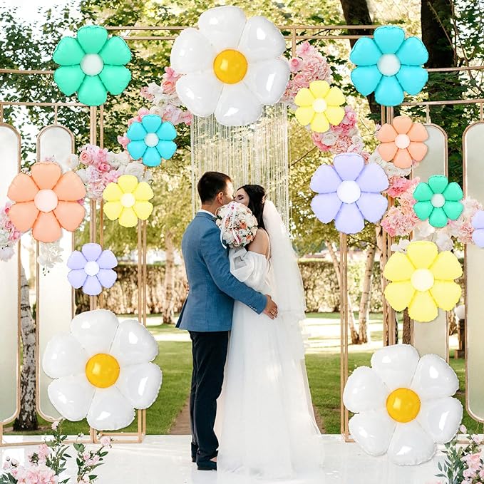 NOVWANG Colorful Daisy Balloons, 18pcs Daisy Flower Balloons Party Decorations for Birthday Wedding Baby Shower Party Decorations Supplies（Huge Balloon X 3, Medium X 5, Small X 10）