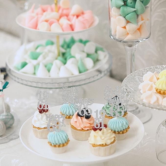 30 PCS 65th Birthday Cupcake Toppers Glitter Sixty Five Happy 65 Straight Outta 1961 Cupcake Picks for Cheers to 65 Fabulous 65th Birthday Anniversary Party Cake Decorations Supplier Silver