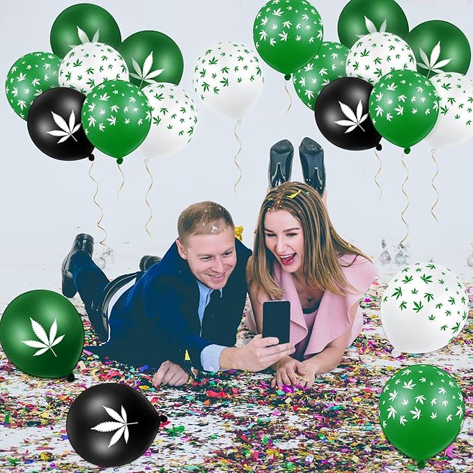 Skylety 48 Pcs Weed Balloons 420 Marijuana Party Decoration Pot Leaf Maple Latex Balloons Weed Themed Decor for 420 Celebration Birthday Party Supply