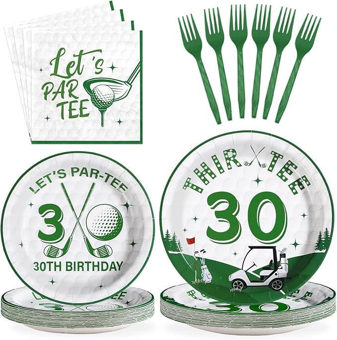 Grencian 96Pcs Golf 30th Party Decorations for Him Golf 30th Birthday Paper Plates and Napkins Sets Sports Theme Decoration for Men Thirty 30 Years Old Competition Party Supplies Serve 24