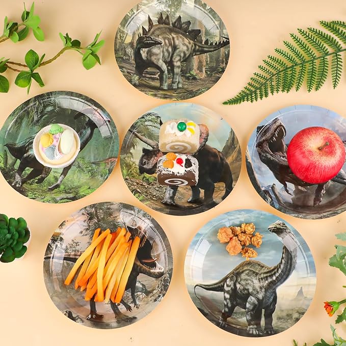 72PCS Dinosaur Birthday Plates Dinosaur Party Supplies Dino World Tableware Tropical Jungle Plates Disposable Paper Plate Dessert Plates for Boys Girls Kids Baby Shower Favors 6.7 * 6.7inch