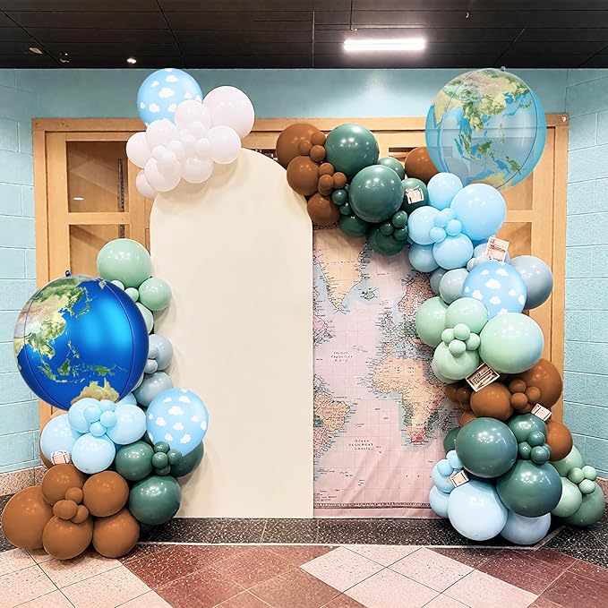 Earth Balloons, 12 Inch Dusty Blue Coffee Cloud Print Balloon with Earth Globe Foil Balloons for Boys Travel Theme Space Theme Party Earth Day Retirement Party Decorations