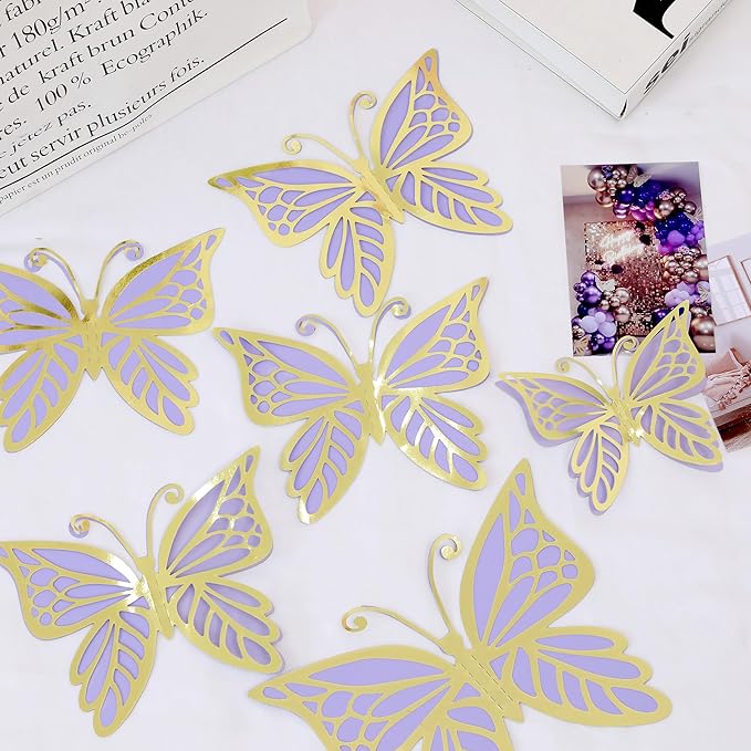 Purple Balloon Garland Kit With Butterfly Dark And Gold Arch Lavender Light Decoration For Baby Girl Princess Party Birthday