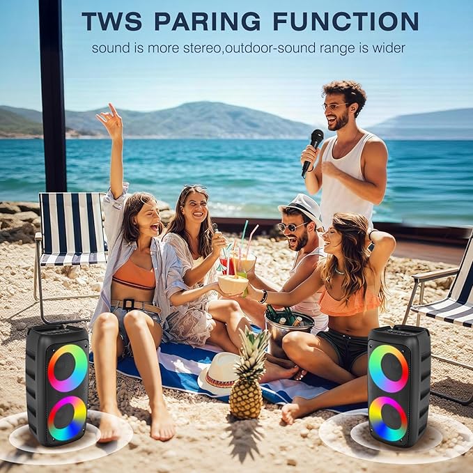 Karaoke Machine for Adults Kids,Colorful LED Lights, Portable Bluetooth Speaker with 1 Wired Mic Support TWS/TF/USB/AUX for Home Party Stage,Outdoor, Xmas Gifts,Outdoor