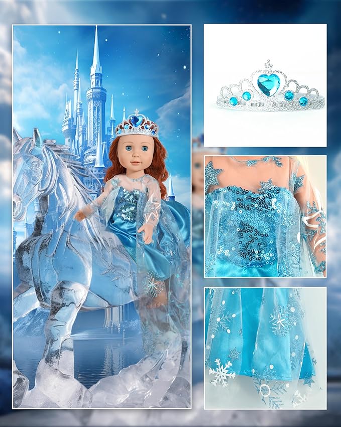ARTST 18 inch Doll Clothes Accessories, 6PCS Princess Costume Set with Crown Fits for 18 inch Girl Dolls, Gift for Girl Christmas Birthday Party