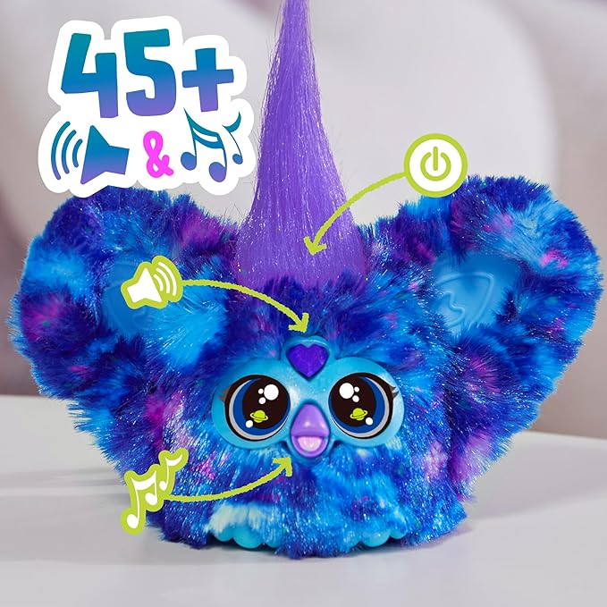 Furby Furblets Star-Lee Mini Friend, 45+ Sounds, Galaxy Music, Speaks Only Furbish, Electronic Plush Toys, Interactive Pets, Dark Blue, Back to School Gifts, Ages 6+