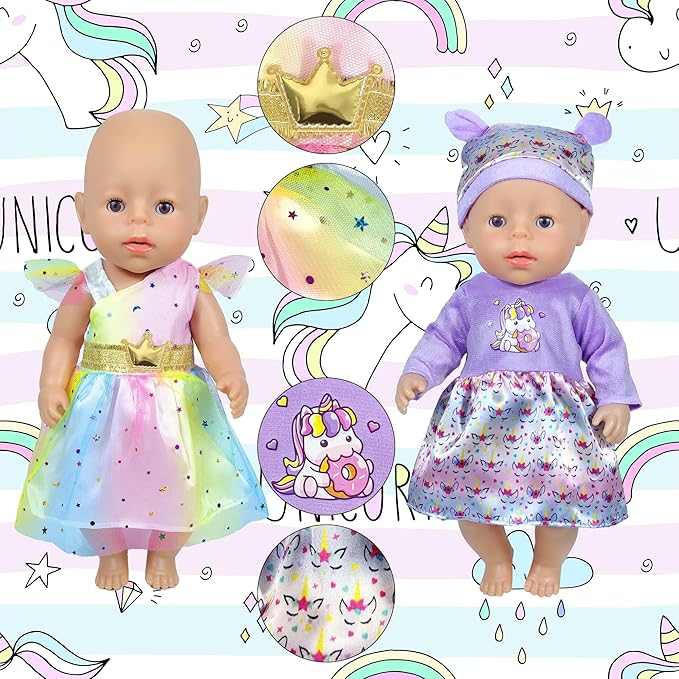 12 Sets 14-16-Inch-Baby-Doll-Clothes-Outfits Dress Headbands Accessories Compatible with 43cm New Born-Baby-Doll, 15-inch-Baby-Doll