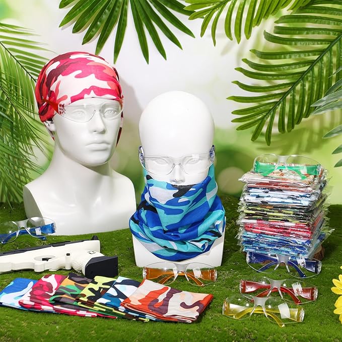Xtinmee 48 Pcs Gun Party Supplies for Boy and Girls Includes Safety Glasses and Face Mask for Children Birthday Party Favors Teams Accessories(Multicolor)