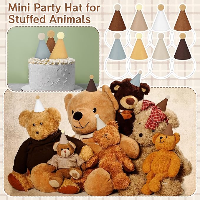 24 Pcs Mini Party Hat for Stuffed Animals Birthday Hat Decor for Doll Pets Dog Cat Rabbit Puppies Costume