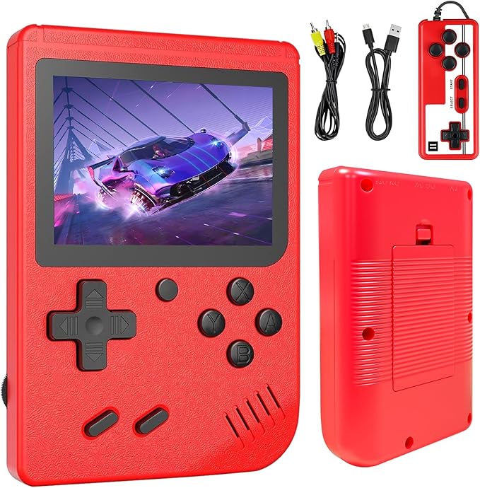Retro Handheld Games Console Built-in 400 Video Games, Portable Handheld Emulator with 3.0" HD Screen and Rechargeable Battery, Support Connection to TV and 2 Players, Gifts for Boys and Girls (Red)