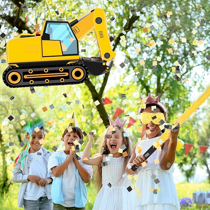 Aoriher Construction Dump Excavator Piñata with Blindfold and Bat Tractor Truck Piñata for Birthday Party Supplies Construction Theme Decor