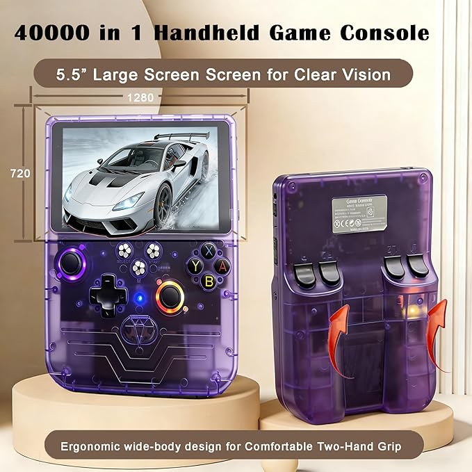 RegiisJoy R60 MAX 40000 in 1 Handheld Game Console, 5.5 Inch IPS Screen Retro Gaming Consoles Main Emulators, Portable Mini Pocket Arcade 6000mAh Battery,128G TF Card,RGB Joysticks