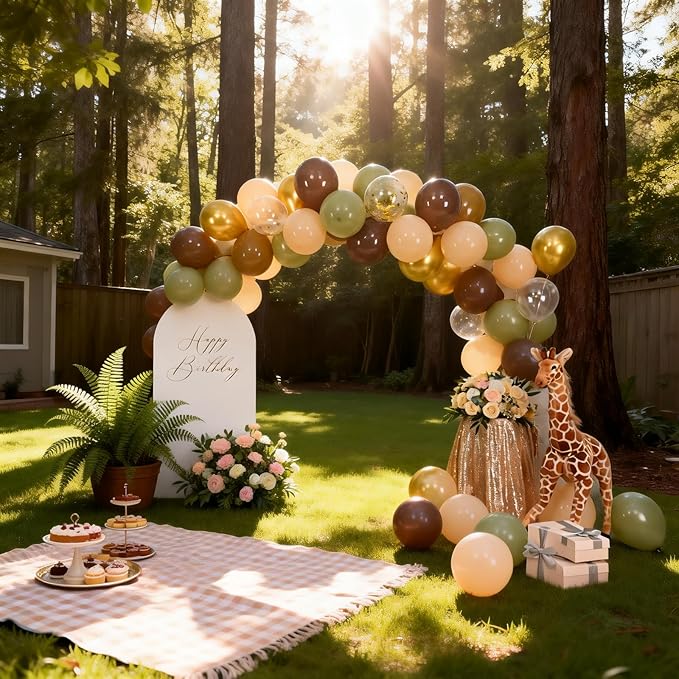 Sage Green Brown Birthday Decorations,Coffee Nude and Gold Jungle Safari Balloons Camo Army Woodland Forest Hunting Birthday Party Decorations Animal Theme Kids Birthdays Decor