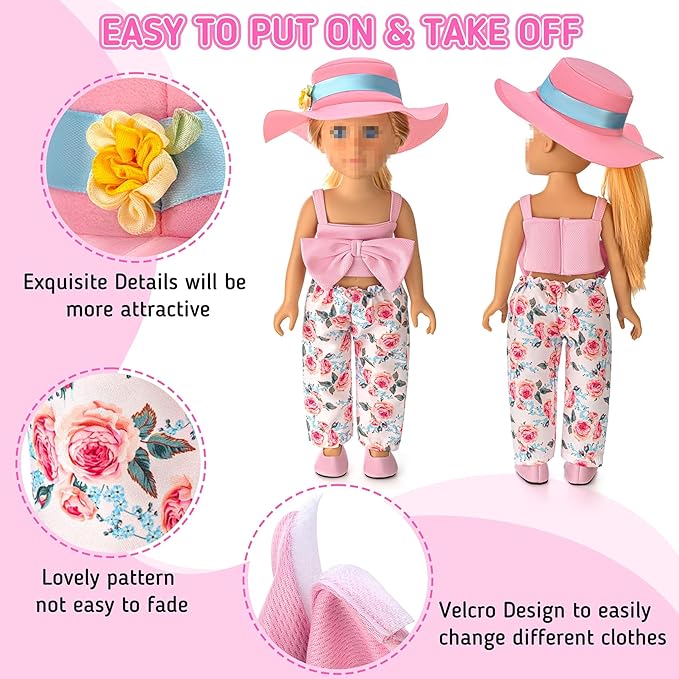18 inch Doll Clothes and Accessories for American 18 Inch Dolls Girl Clothing Gift, 17Pcs Complete Set Clothing with Outfits, Dress, Shoes, Swimsuit, Underwear, Hat, Headband, Clothes Hangers