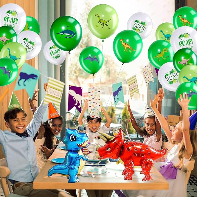 LilyZheng 5-Pack 3D Dinosaur Balloons Self-Standing Foil Balloons Inflatable Dino Party Decorations for Kids Birthday Jurassic Theme Dinosaur Birthday Supplies