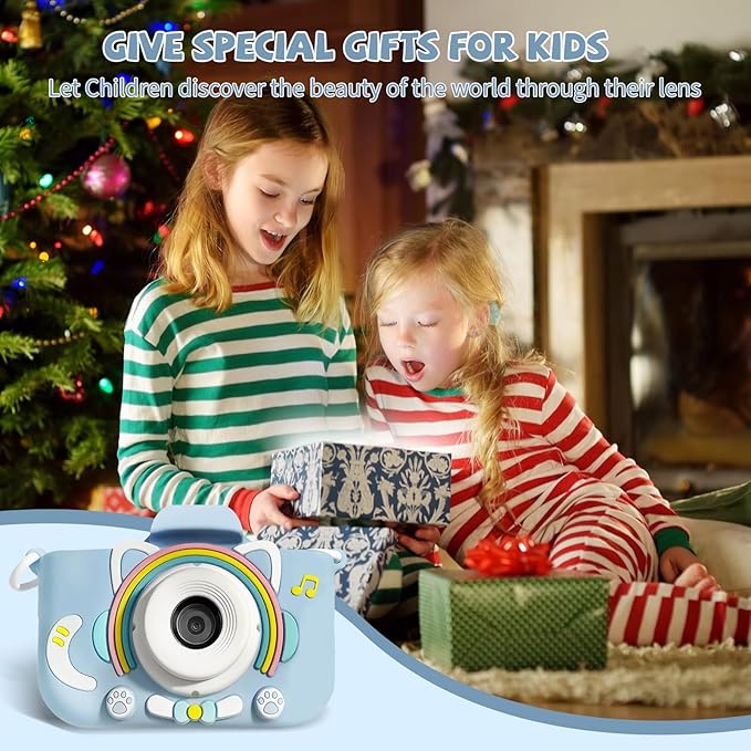 Kids Camera with Dual Lens Selfie, 48MP 1080P HD Digital Camera for 3-12 Year Old Girls Boys, Portable Travel Toy with 32GB Card, Shockproof Design & Cute Animal Patterns Christmas Birthday Gifts